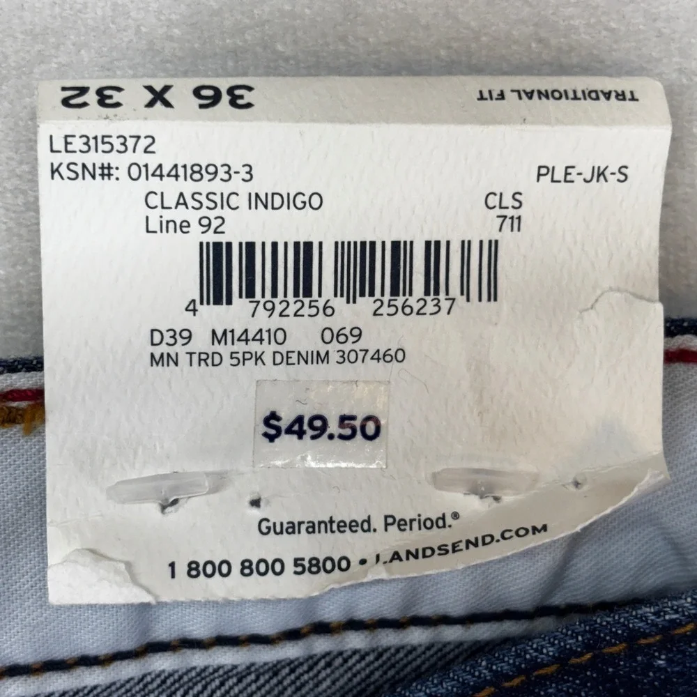 Lands' End Jeans Mens 36‎ Blue Traditional Fit Straight Leg Dark Wash Denim